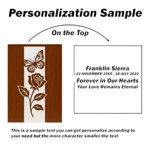 Urne funéraire de luxe en bois avec motif papillon et rose – Élégante boîte à cendres commémorative florale - Product Image 3