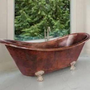 Bañera Ovalada Vintage de Cobre con Patas, Bañera Independiente de Metal Marrón Rústico para Baño - Product Image 1