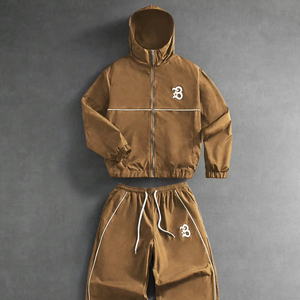 Conjunto Deportivo de 2 Piezas para Hombre, Invierno, Sólido, Transpirable, Ligero, Chaqueta Cortavientos, Personalizable para Deportes al Aire Libre - Product Image 1