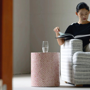 Taburete de Nácar Ecológico Hecho a Mano, Mesa Auxiliar de Mosaico con Incrustaciones de Concha Rosa, Muebles de Acento, Venta al por Mayor, Decoración del Hogar, MOP B2B - Product Image 2