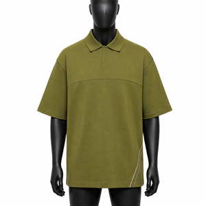 เสื้อโปโลผู้ชายสีเขียวมะกอกทรงโอเวอร์ไซส์แบบสั่งทำพิเศษ OEM ระบายอากาศได้ดี แขนสั้น สไตล์ลำลอง สตรีทแวร์ ชุดยูนิฟอร์มกอล์ฟ ขายส่งจำนวนมาก - Product Image 1