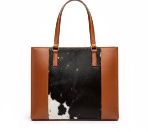 Sac fourre-tout en cuir véritable fait main de qualité supérieure, en peau de vache à poils, avec fermeture éclair, couleur unie, broderie, style vintage, couleur personnalisable, pour femmes - Product Image 1