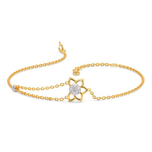 Delicada Pulsera de Cadena con Diamantes y Flor de Loto en Dos Tonos - Product Image 2