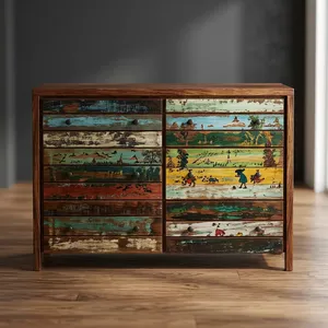 <b>Rustic</b> Wooden Chest of 6 Drawers with Reclaimed Multicolor Wood Finish Handmade Storage <b>Cabinet</b> for Bedroom Living Room - Product Image 3