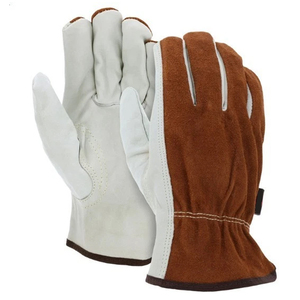Gants de travail en cuir blanc et marron de qualité supérieure à prix de gros, avec paume bicolore, souples, pour hommes, design personnalisé - Product Image 1