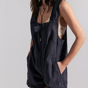 Women's Denim Overalls <b>Jumpsuit</b> Solid Color Mid Waist Regular Fit Breathable Cotton Summer Casual Style <b>With</b> Button <b>Jumpsuit</b> - Product Image 3