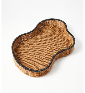 Handwoven Cane Serving Storage <b>Tray</b> For Coffee Snack <b>Breakfast</b> Cloudy Shaped Handmade Rattan Vanity <b>Tray</b> For Kitchen & Tableware - Product Image 3