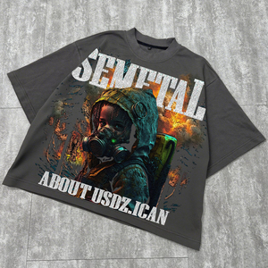 เสื้อยืดโอเวอร์ไซส์ผ้าฝ้ายพิมพ์ลายฮิปฮอปสตรีทแวร์ประดับเพชรสำหรับฤดูร้อน  แบบสั่งทำพิเศษ - Product Image 3