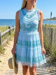 Vestido Mini de Tul con Cuentas Azul Claro de Lujo, Diseño de Olas del Océano, para Cóctel, Fabricante Mayorista - Product Image 4