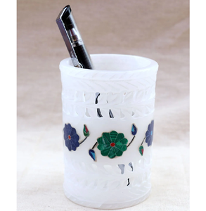 Portalápices de mármol de diseño único con patrón perforado, organizador de escritorio multifuncional, artesanía decorativa a bajo precio. - Product Image 1