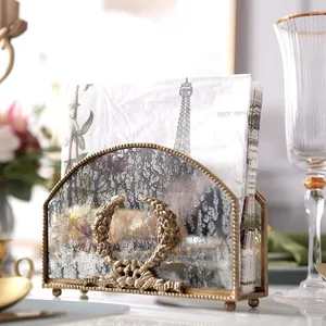 Vintage Metal Napkin Holder With <b>Mirror</b> Finish And Gold Accent <b>Rectangle</b> Shape Home Decor Accessory - Product Image 3