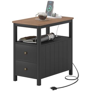 Tavolino Consolle Nero da Soggiorno con Stazione di Ricarica, Porte USB, Cassetti e Ripiano - Tavolino Laterale Stretto - Product Image 1