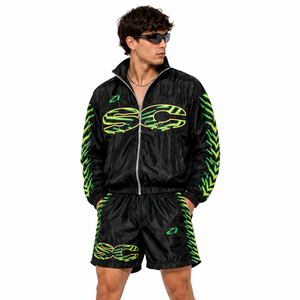 Ensemble short et veste coupe-vent en nylon vert néon personnalisé, style Y2K streetwear, imperméable, 2 pièces, avec sweats à capuche – Fournisseur – Vente chaude - Product Image 6