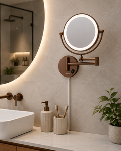 Miroir grossissant double face avec éclairage LED pour le maquillage et la rasage, idéal pour les hôtels, salles de bain, coiffeuses et chambres d'hôtes. - Product Image 5