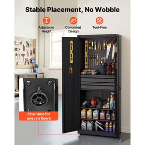 Armoire de rangement en métal, 70,87 pouces de hauteur, capacité de 180 lb, 2 portes verrouillables, étagères réglables, armoire à outils de garage - Product Image 6