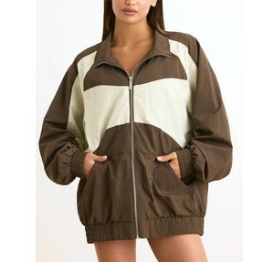 Chaqueta cortavientos para mujer, informal, con cierre de cremallera, impermeable, diseño personalizado, servicio OEM, chaqueta ligera de verano de Color de retazos - Product Image 4