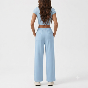 Conjunto Deportivo de Dos Piezas para Mujer, Top Corto de Manga Corta y Pantalones Anchos, Ropa Deportiva Informal para Gimnasio y Fitness - Product Image 2