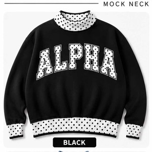 Alpha Black OEM Premium <b>Mock</b> <b>Neck</b> Crew <b>Neck</b> Sweatshirt Women Men Ladies Unisex Gingham Patch Polka Dot Embroidery Fashion - Product Image 1