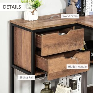 Scrivania per Computer con Telaio in Acciaio Industriale, Design a L, 2 Cassetti e Ripiani Portaoggetti in Nero/Marrone per Ufficio Domestico - Product Image 4