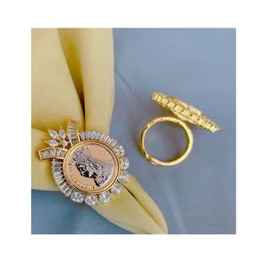Impresionante Anillo Ajustable de Latón Chapado en Oro con Circonitas para Mujer, Ideal para Bodas y Fiestas - Product Image 1