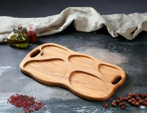 ถาดไม้สำหรับของว่าง - ถาดแบ่งช่องใส่ของว่างลายแบบนามธรรมพร้อมหูจับ ถาดเสิร์ฟไม้แอชสำหรับงานจัดเลี้ยงและงานปาร์ตี้ - Product Image 3