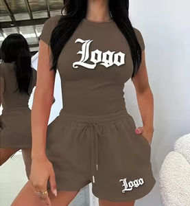 Ensemble deux pièces d'été pour femme en coton tricoté, t-shirt à manches longues et short respirant, tenue de sport décontractée, vente en gros - Product Image 4