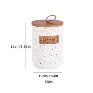 Ensemble de pots de rangement de cuisine à finition mouchetée avec couvercle en bois et étiquette en relief, organisateur de comptoir moderne pour thé, café et sucre - Product Image 6