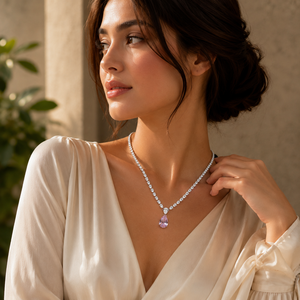 Collar de Diamantes en Forma de Lágrima Morada, Chapado en Oro Blanco, Joyería de Boda de Lujo, Regalo de Compromiso de Moissanita para Ella - Product Image 2