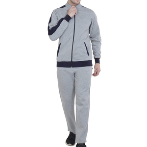 Survêtement gris pour homme, manches longues, fermeture éclair, col montant, couleur unie, polyester et coton respirant, vêtement d'automne - Product Image 1