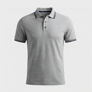 Polo à manches courtes gris pour homme, 100% coton jersey, décontracté, respirant, coupe classique, design tricoté uni - Product Image 1