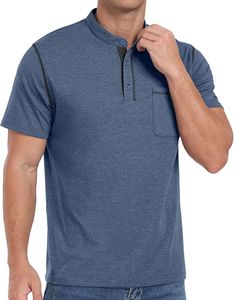 Camiseta de Manga Corta para Hombre, Cuello Alto, Corte Regular, Tejido de Punto, Color Sólido, Diseño con Bolsillo y Ribete en Contraste - Product Image 5