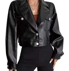 Stylish Ladies Cropped Bolero <b>Jacket</b> <b>Short</b> Casual Outerwear Fashion Forward Sleek Design Nappa Leather Windproof Winter Blouson - Product Image 1