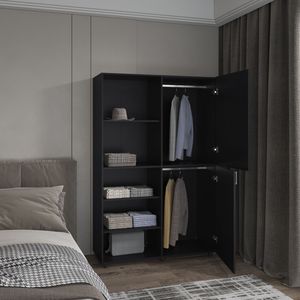 Compact One-Door Freestanding Black Armoire Eco High Bedroom <b>Wardrobe</b> with <b>Hanging</b> Rod and Interior Shelves - Product Image 2