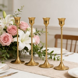 Flower <b>shape</b> metal <b>candle</b> holders Set of 3 <b>candle</b> holders Home wedding decoration candlesGolden Tapered Metal <b>Candle</b> Holders Set - Product Image 3