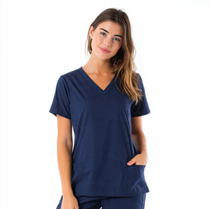 Haut de blouse médicale pour femmes, col en V ou col rond, pour personnel hospitalier / infirmier, personnalisable - Product Image 6