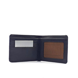 Mens Blue Black Leather Bifold <b>Wallet</b> Slim Pocket Card <b>Holder</b> with Transparent ID Window Pack Minimalist Purse - Product Image 4