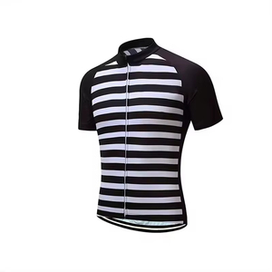 Ensemble de maillot de cyclisme pour homme, noir et blanc rayé, manches courtes, respirant, kit de sport - Product Image 4