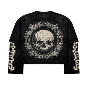Black Skull Frame Cropped Long Sleeve T <b>Shirt</b> <b>Gothic</b> Graphic Streetwear Tee. Distressed Chain Sleeve <b>Shirt</b>. OEM Manufacturer - Product Image 1
