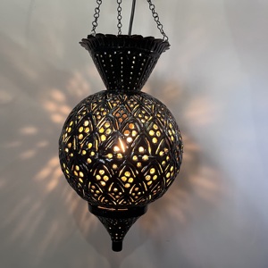 Black Iron Round Pendant Light Soft Warm <b>White</b> <b>Hanging</b> Lamp with Geometric Cutout Design - Product Image 5