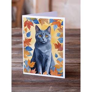 Chartreux Cat in Fall Leaves Paquete de 8 Whimsical A7 Tamaño 5x7 Tarjetas de felicitación en blanco con sobres para notas y mensajes - Product Image 2