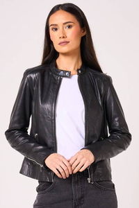 Blouson moto tricoté tendance pour femme, automne-hiver, col rabattu uni, manches longues, respirant et imperméable - Product Image 4