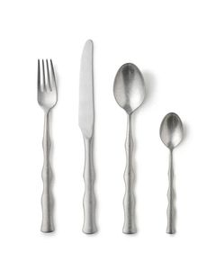 Artisan Forged Pewter Silverware Set - 4-Piece Scalloped Handle <b>Flatware</b>: Hand-Crafted Matte Stainless Steel Utensils for 1 - Product Image 2
