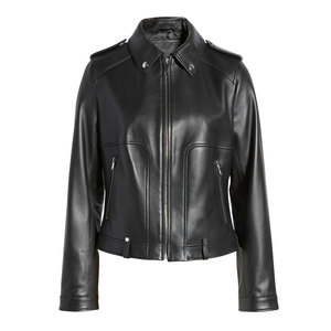 Soft Black <b>Leather</b> Summer Cropped <b>Jacket</b> with <b>Long</b> Sleeves Zipper Closer High Quality Women's <b>Leather</b> <b>Jackets</b> - Product Image 6