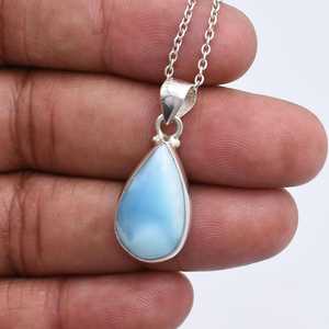 จี้รูปหยดน้ำลาริมาร์ทำมือจากเงินแท้ประดับอัญมณีธรรมชาติ ของขวัญสำหรับผู้หญิง สวยสง่า - Product Image 3