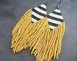 Ring Yellow Bohemian Geometric Design Seed Bead <b>Earrings</b> Bohemian Women's Fashion Dangle <b>Hook</b> Wedding <b>Earrings</b> - Product Image 3