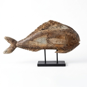 Escultura de Pez de Madera Tallada a Mano, Estatua Decorativa de Animal Marino, Arte Folclórico, Adorno de Mesa para el Hogar o Bodas - Product Image 1