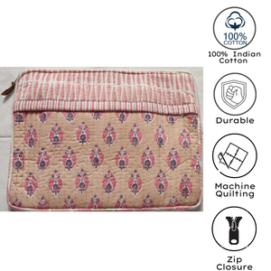 กระเป๋าใส่แล็ปท็อปผ้าฝ้ายลายควิลท์สุดหรู ซิปปิด น้ำหนักเบา บุหนานุ่ม ทำมือโดยช่างฝีมือจากเมืองชัยปุระ ลายพิมพ์บล็อก เป็นมิตรต่อสิ่งแวดล้อม ซักเครื่องได้ ใช้ได้ทุกวัน - Product Image 4