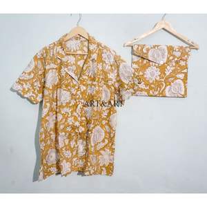 Ensemble pyjama 3 pièces en coton pur à 100 %, élégant et classique, pour les vacances d'été, avec short imprimé kangourou et fermeture à cordon, poches - Product Image 2