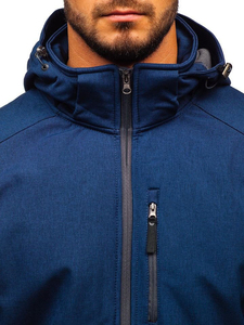 Veste de travail pour homme, bleue, à capuche, coupe-vent, respirante, fermeture éclair, vêtements d'hiver décontractés, en polyester, coupe régulière, couleur unie - Product Image 3