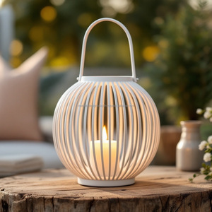 Contemporary White Metal Candle Jar <b>Lantern</b> Unique Stylish Candle Holder for <b>Indoor</b>/Outdoor Decor, Patio, Garden Event <b>Lighting</b> - Product Image 4